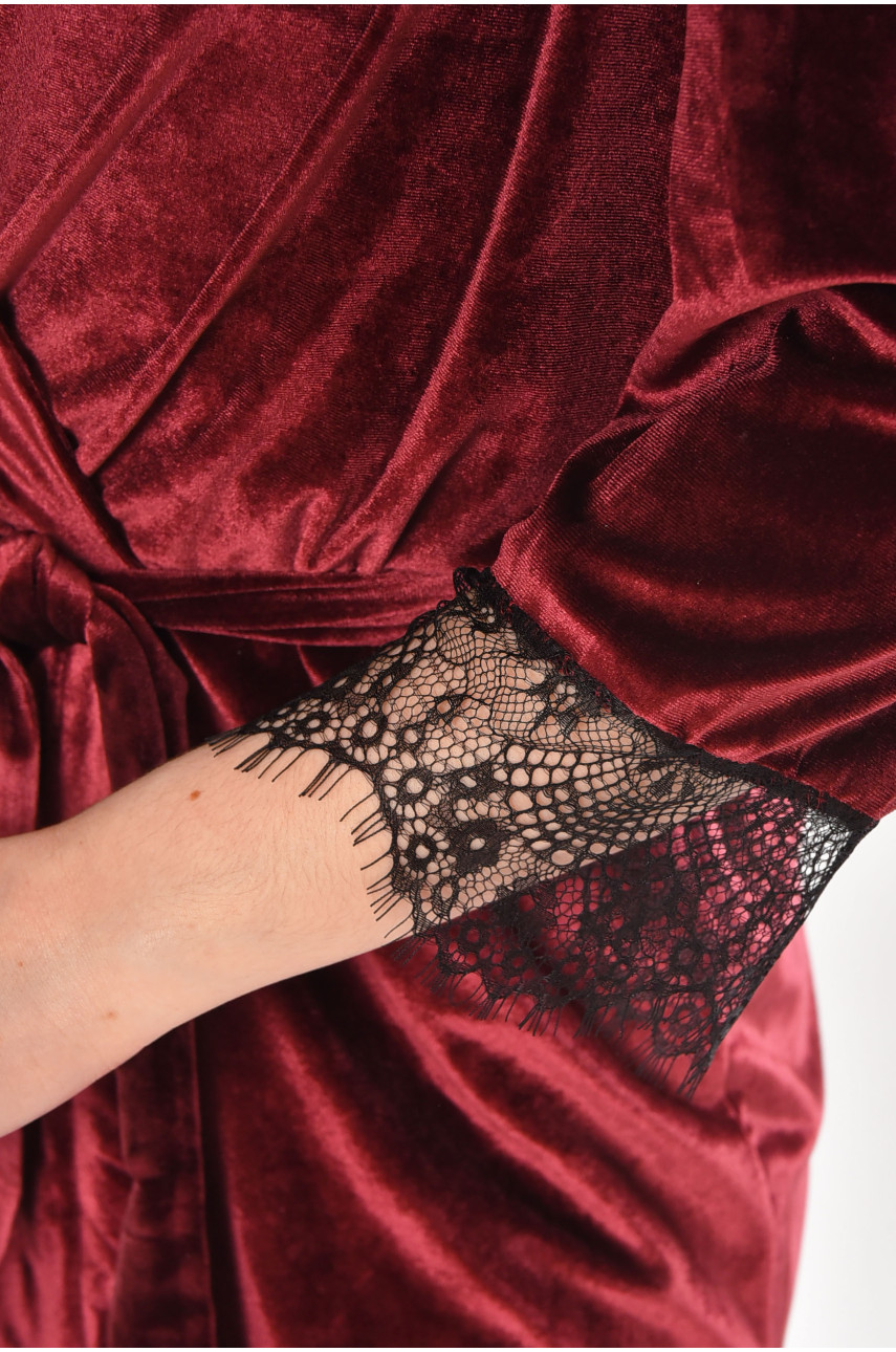 Халат женский велюровый бордового цвета М08/1 212250