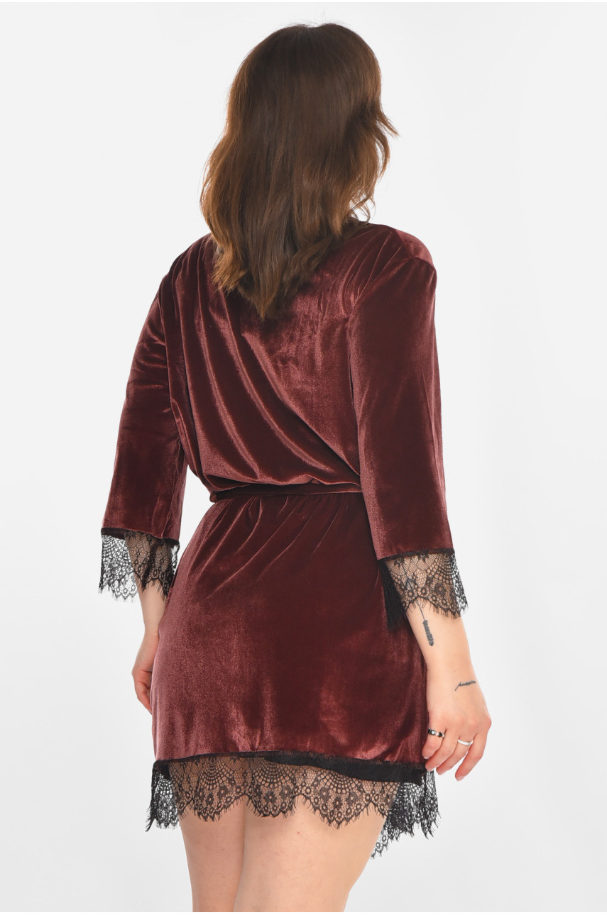 Халат женский полубатальный велюровый шоколадного цвета М08/1 212253