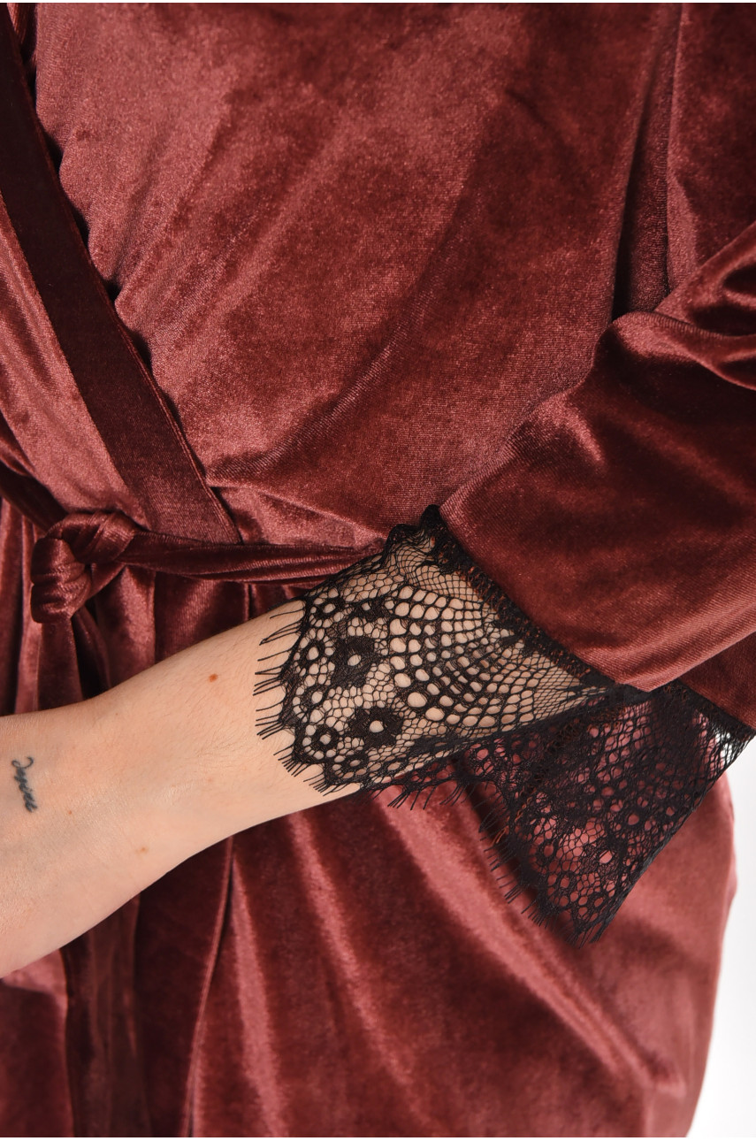 Халат женский полубатальный велюровый шоколадного цвета М08/1 212253