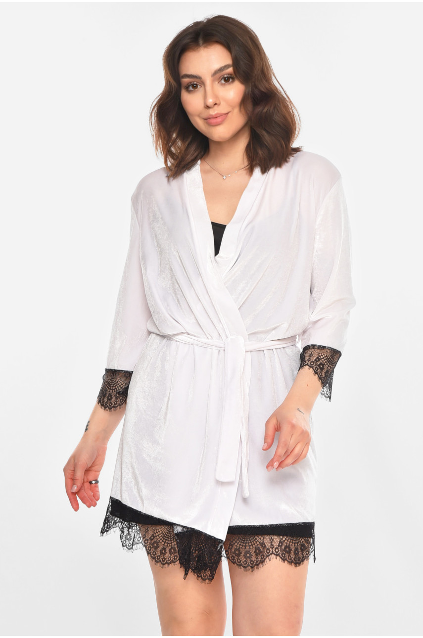 Халат женский велюровый белого цвета М08/1 212255