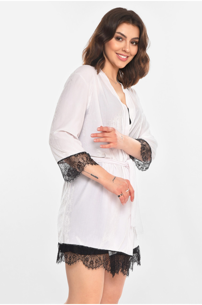 Халат женский велюровый белого цвета М08/1 212255