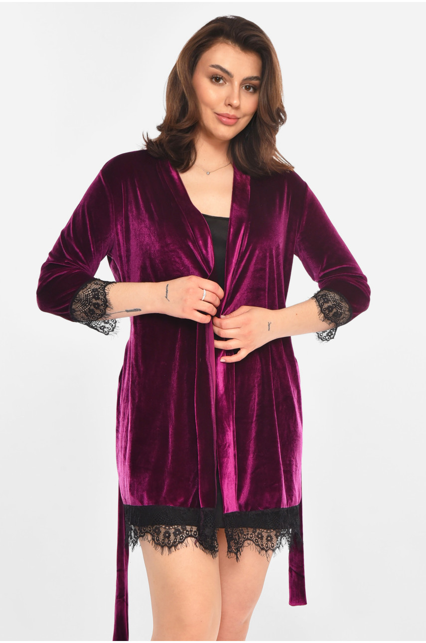 Халат женский велюровый тёмно-фиолетового цвета М08/1 212256