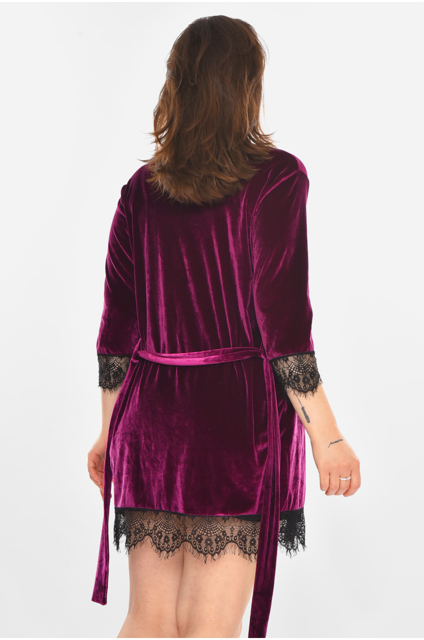 Халат женский велюровый тёмно-фиолетового цвета М08/1 212256