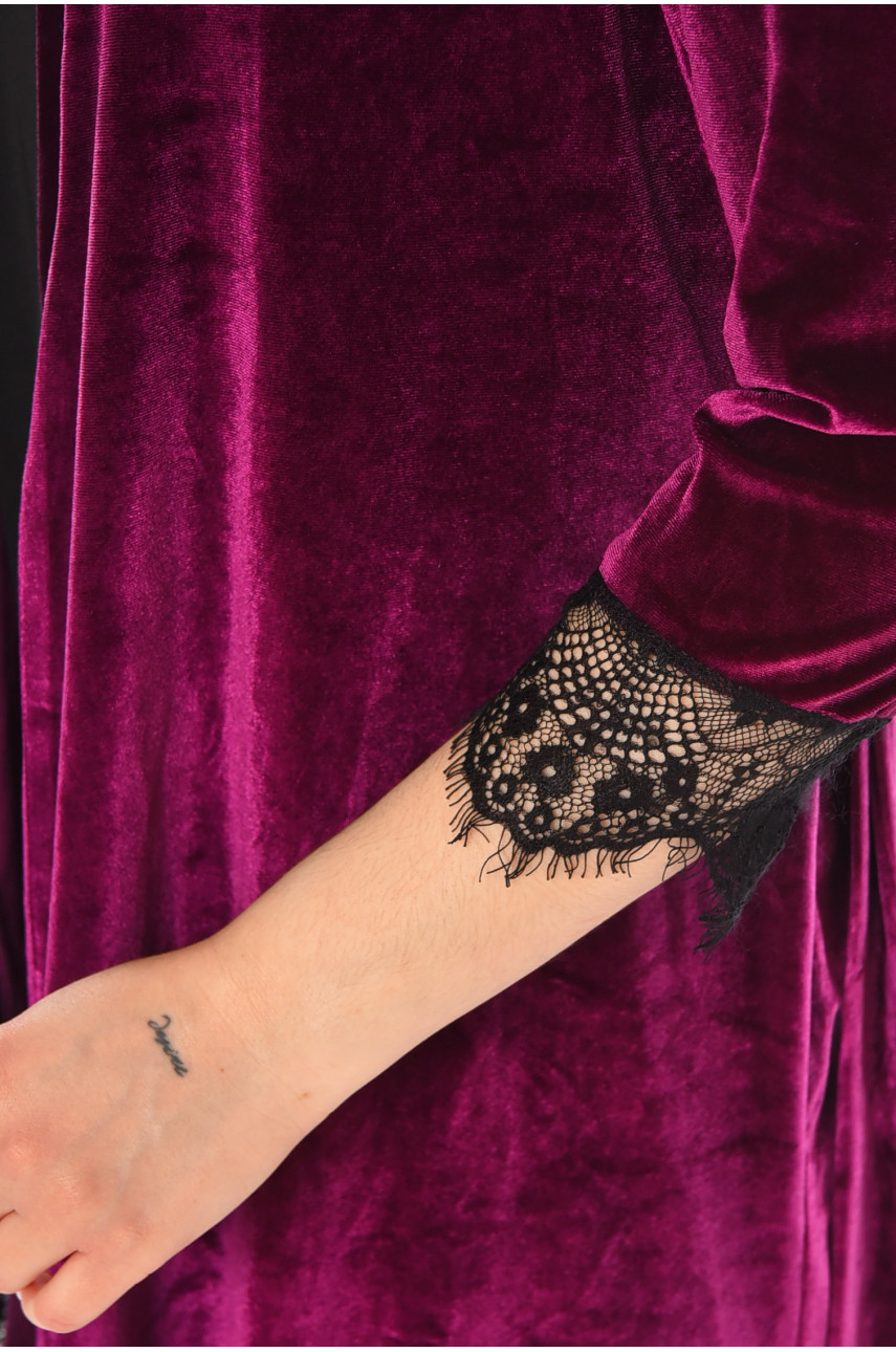 Халат женский велюровый тёмно-фиолетового цвета М08/1 212256