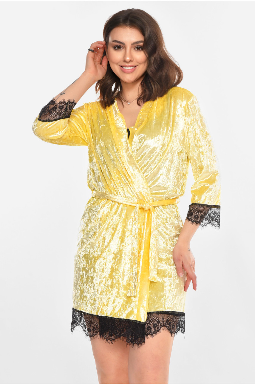 Халат женский велюровый жёлтого цвета М08 212260