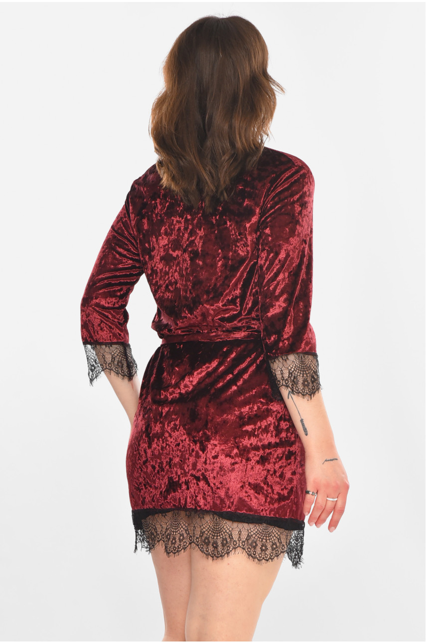 Халат женский велюровый бордового цвета М08 212261 Халат женский велюровый бордового цвета М08 212261