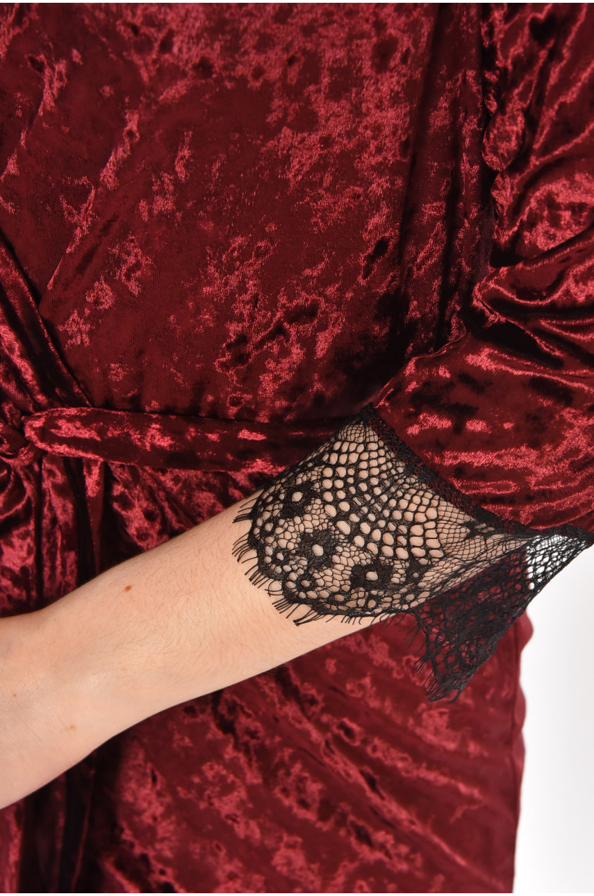 Халат женский велюровый бордового цвета М08 212261 Халат женский велюровый бордового цвета М08 212261