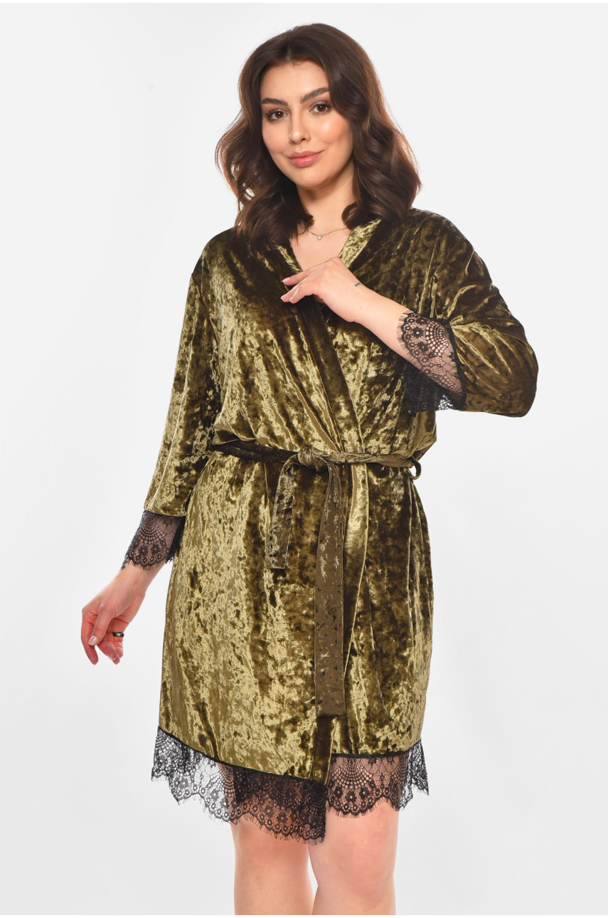 Халат женский велюровый оливкового цвета М06 212269