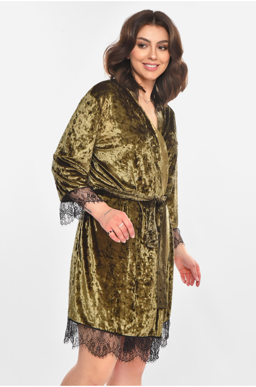 Халат женский велюровый оливкового цвета М06 212269