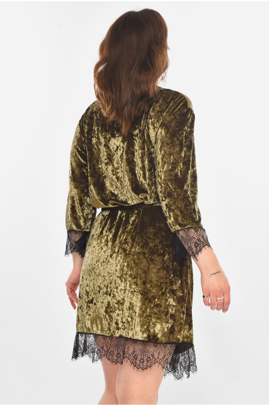 Халат женский велюровый оливкового цвета М06 212269