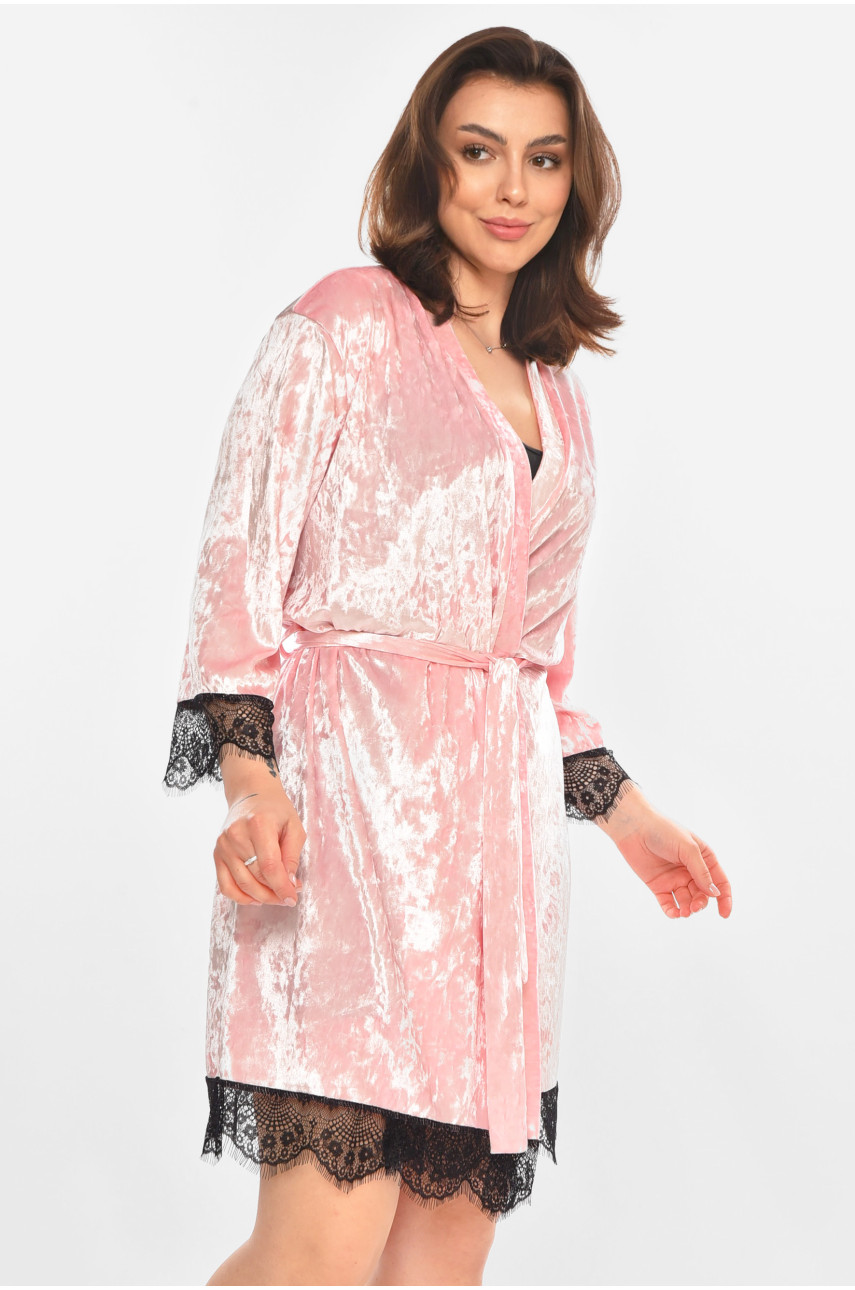 Халат женский велюровый розового цвета М06 212272