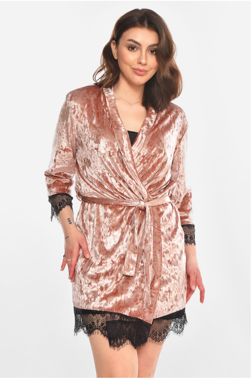 Халат женский велюровый сиреневого цвета М08 212273