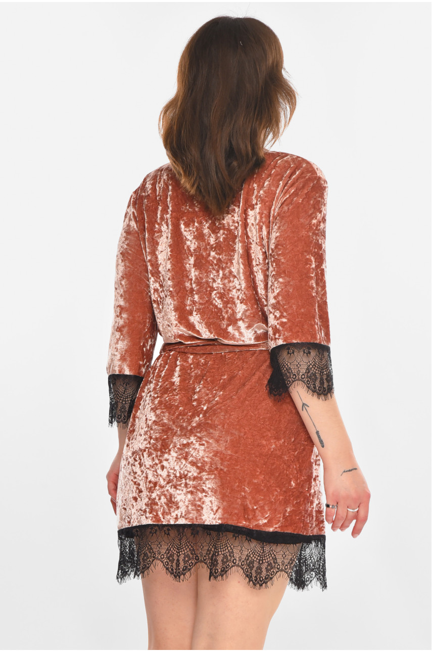 Халат женский велюровый тёмно-розового цвета М06 212274