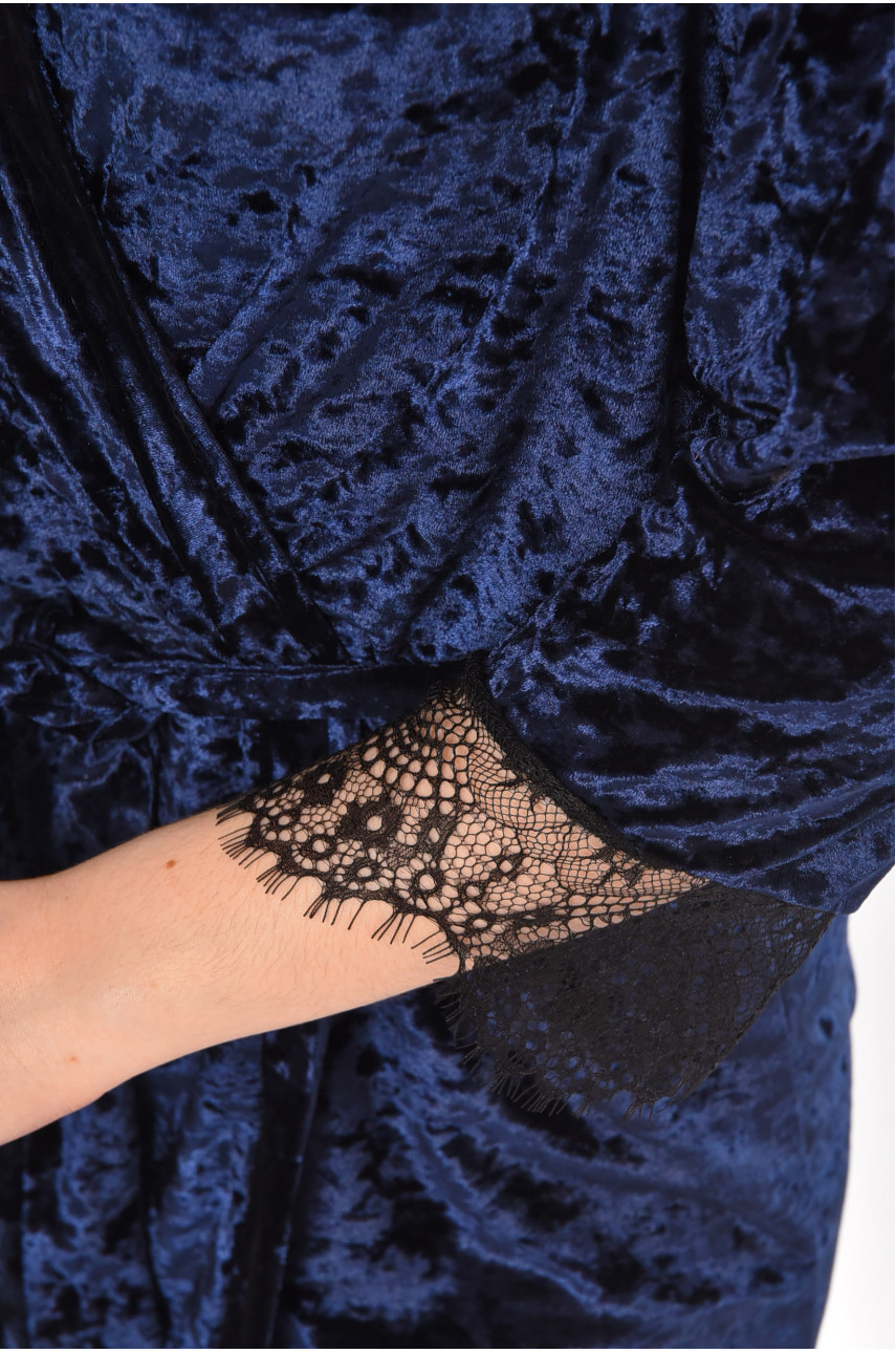 Халат женский велюровый тёмно-синего цвета М06 212276 Халат женский велюровый тёмно-синего цвета М06 212276