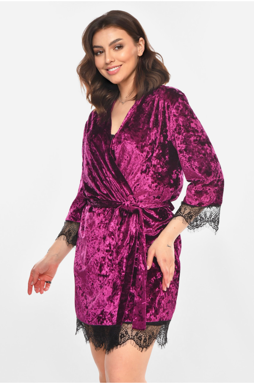 Халат женский велюровый фиолетового цвета М06 212277