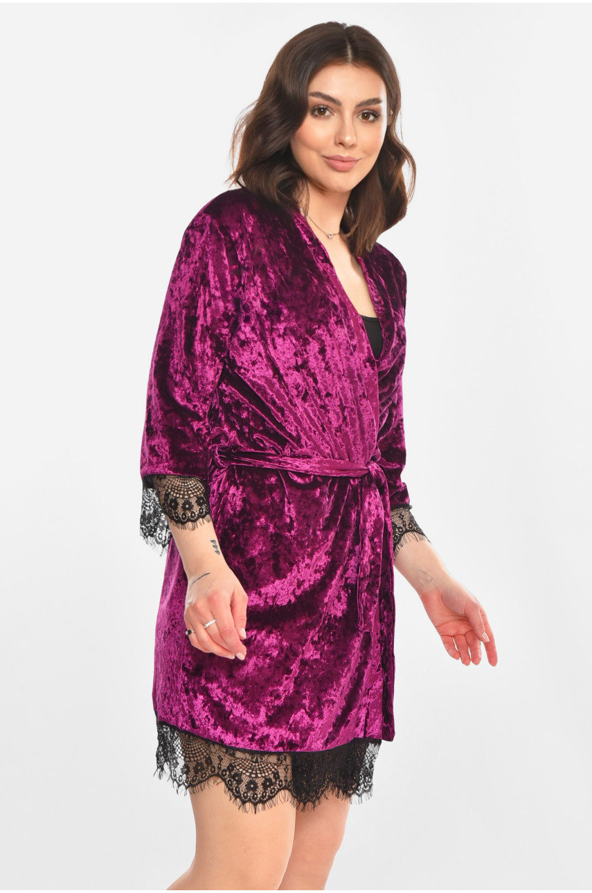 Халат женский велюровый фиолетового цвета М06 212277