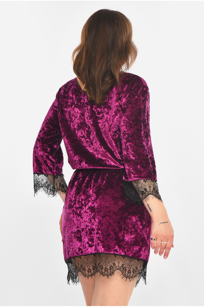 Халат женский велюровый фиолетового цвета М06 212277