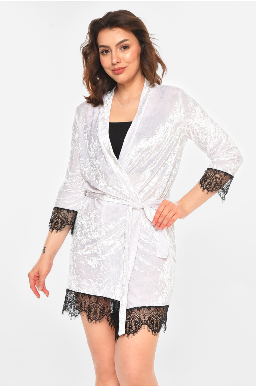 Халат женский велюровый белого цвета М06 212278