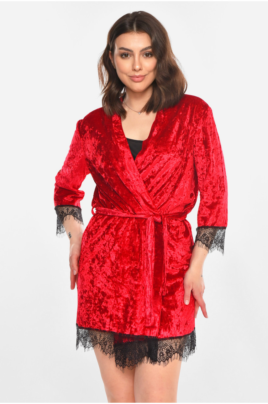 Халат женский велюровый малинового цвета М08 212279