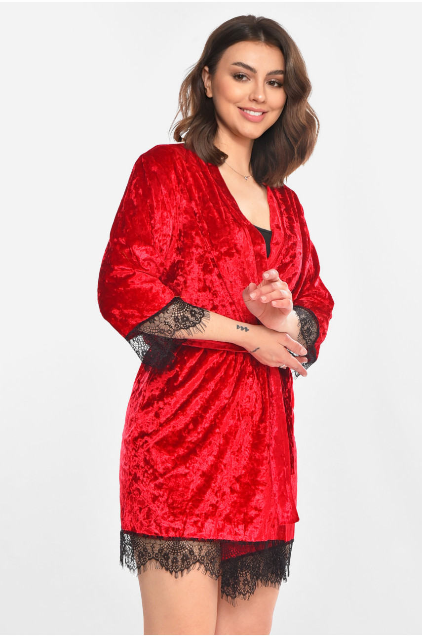 Халат женский велюровый малинового цвета М08 212279