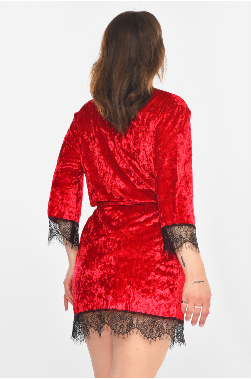 Халат женский велюровый малинового цвета М08 212279 Халат женский велюровый малинового цвета М08 212279