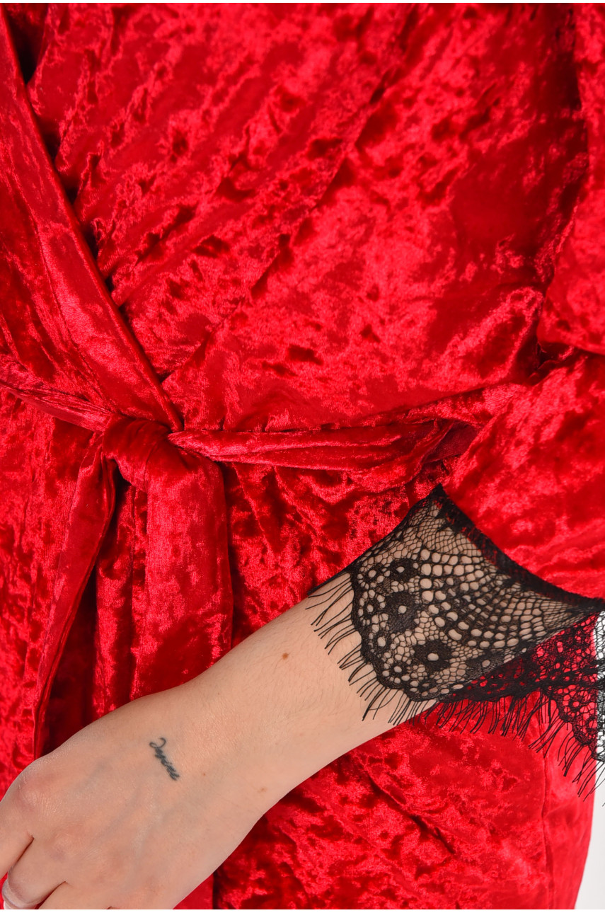 Халат женский велюровый малинового цвета М08 212279 Халат женский велюровый малинового цвета М08 212279