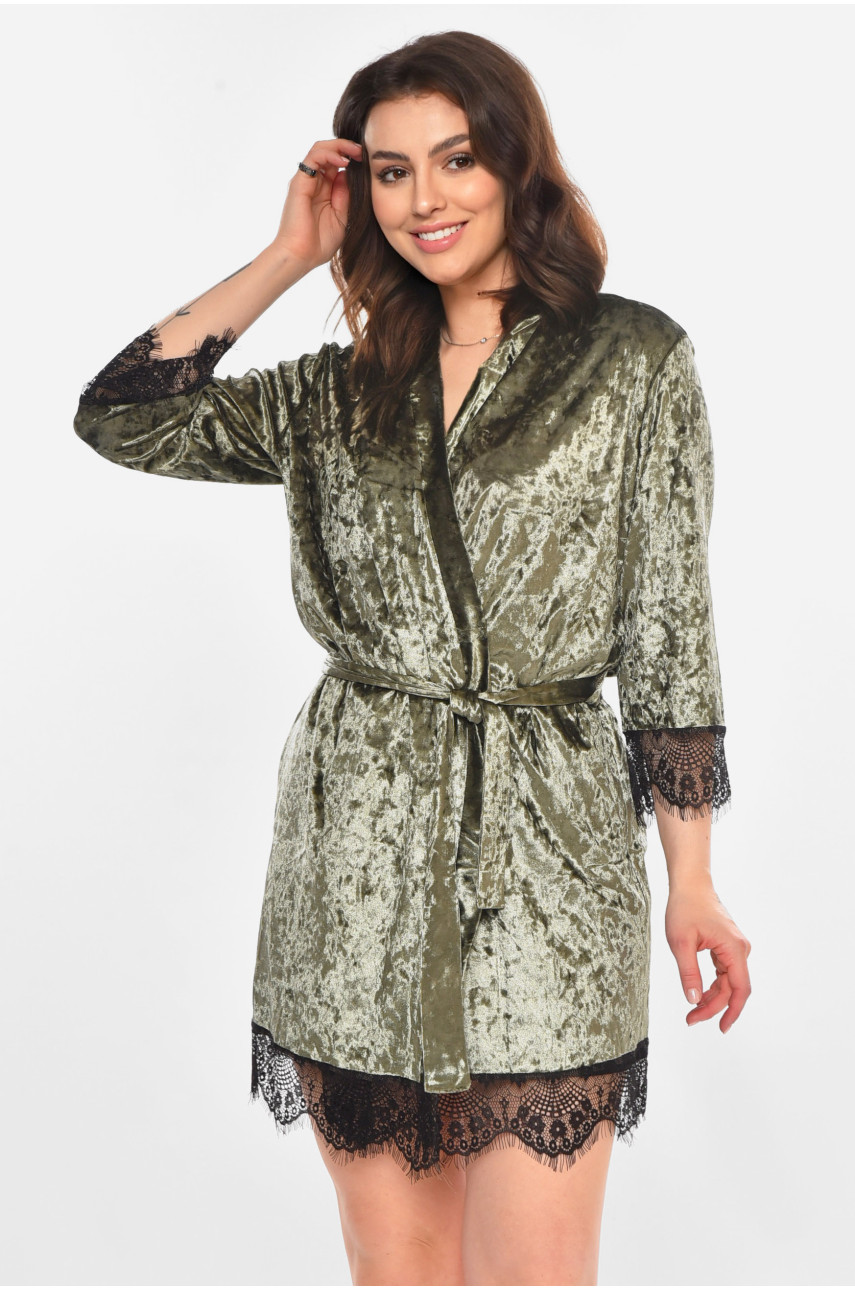 Халат женский велюровый оливкового цвета М08 212281