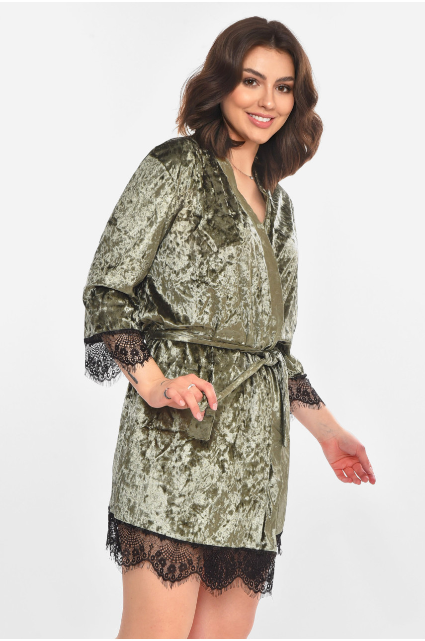 Халат женский велюровый оливкового цвета М08 212281