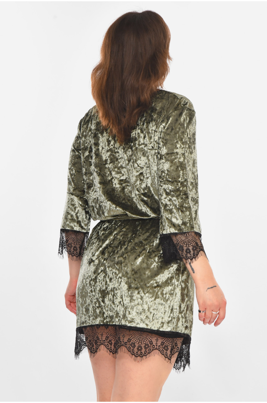 Халат женский велюровый оливкового цвета М08 212281