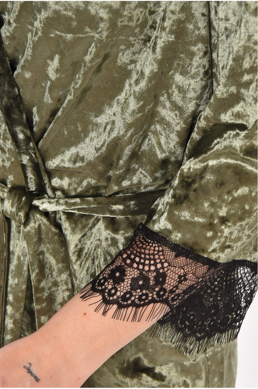 Халат женский велюровый оливкового цвета М08 212281