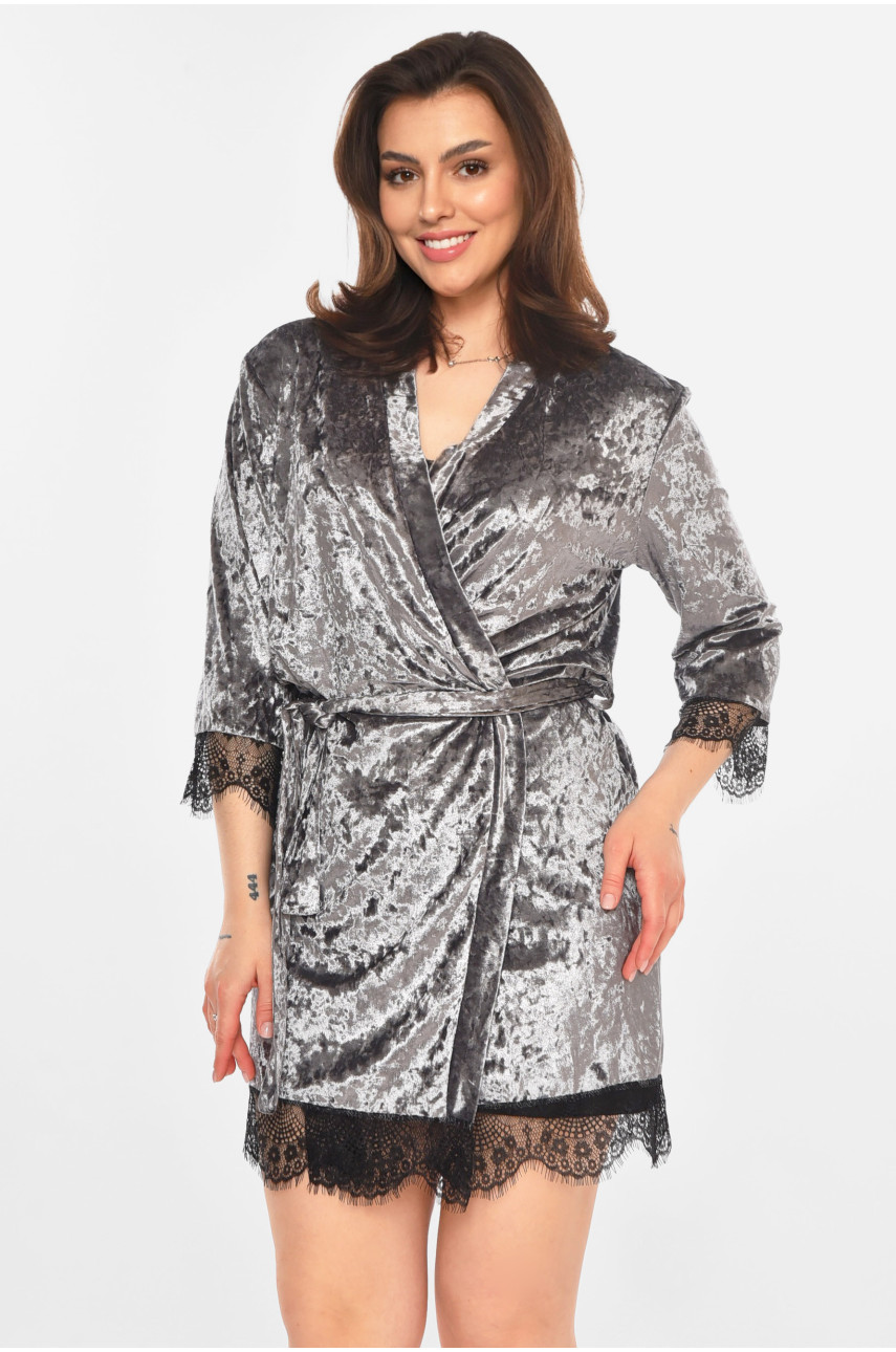 Халат женский велюровый серого цвета М08 212282