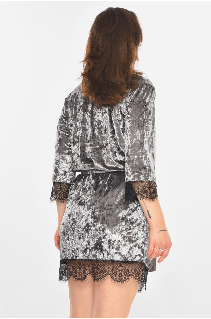 Халат женский велюровый серого цвета М08 212282