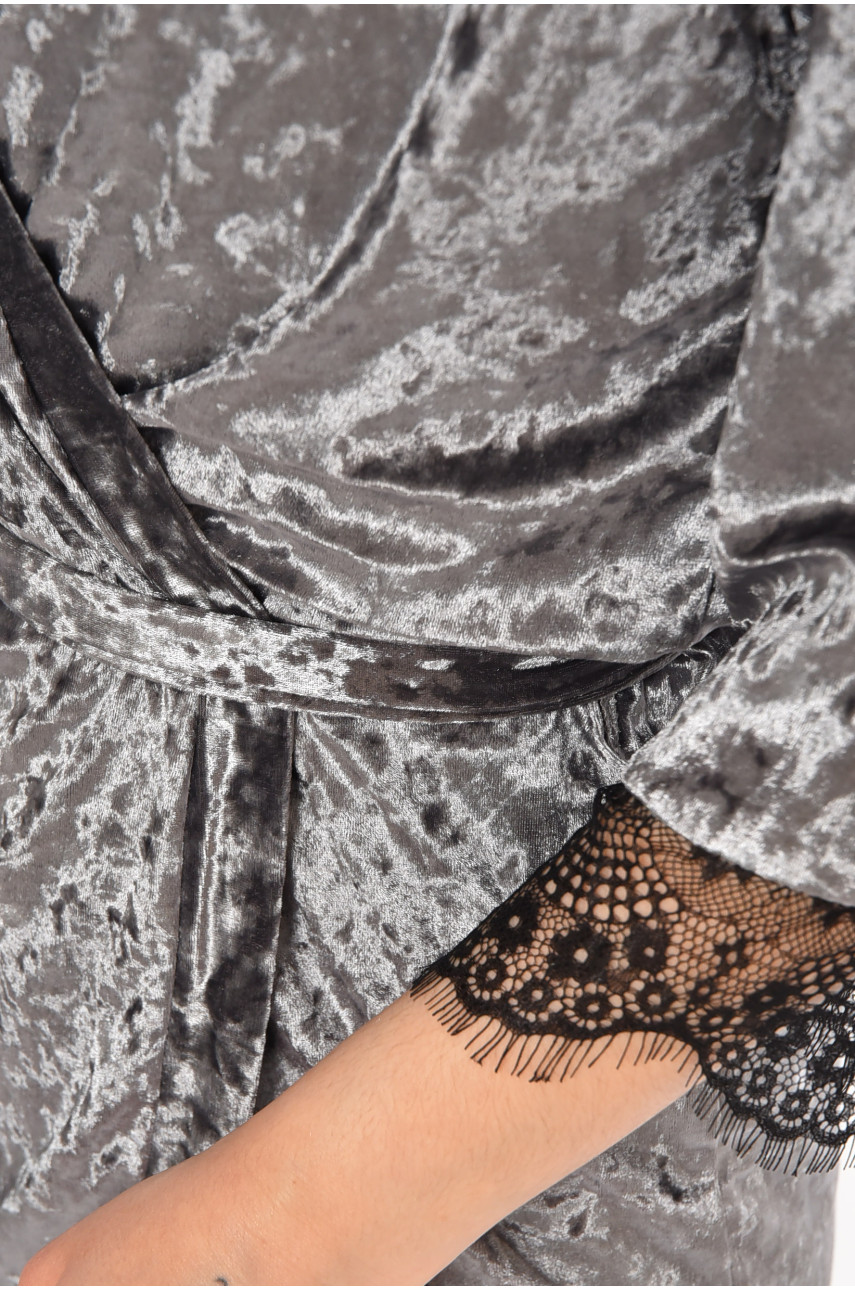 Халат женский велюровый серого цвета М08 212282