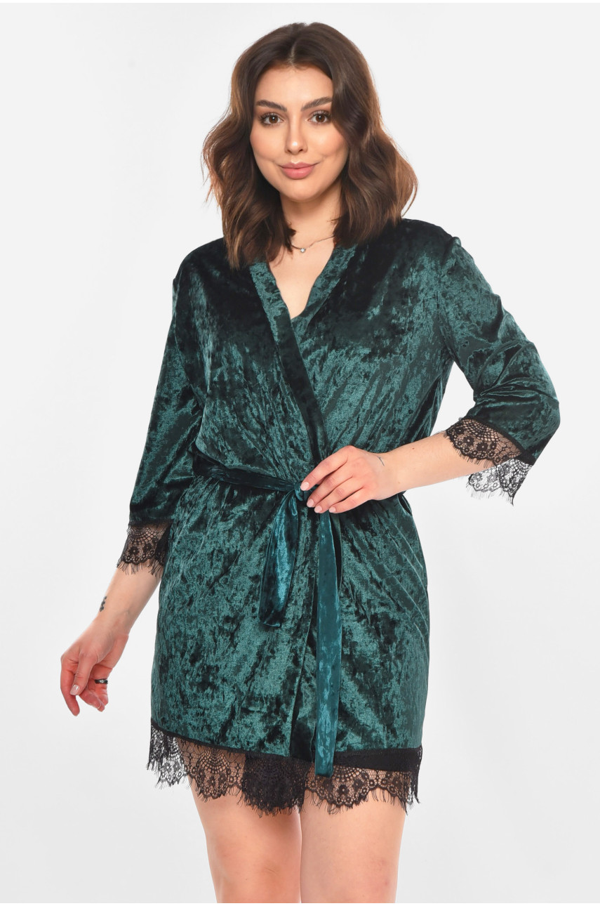 Халат женский велюровый изумрудного цвета М08 212286