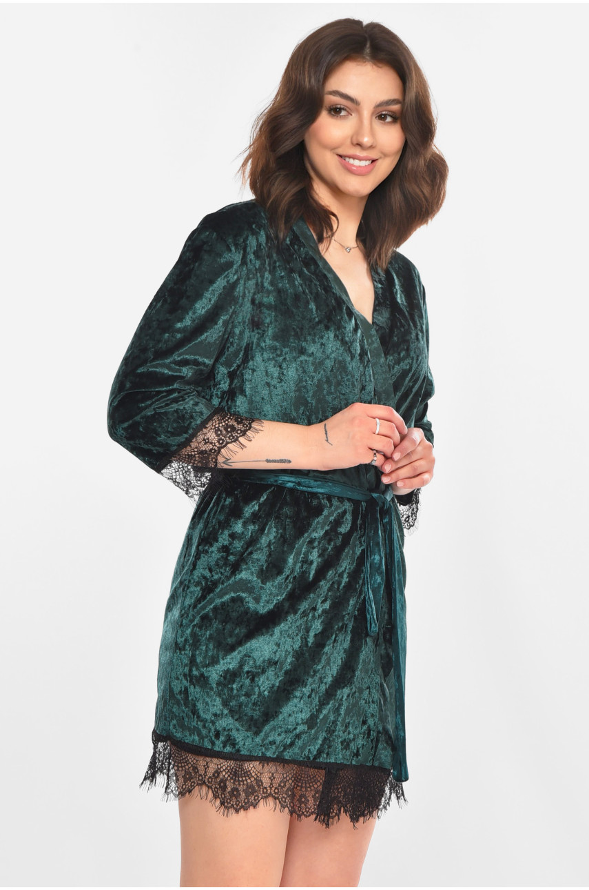 Халат женский велюровый изумрудного цвета М08 212286