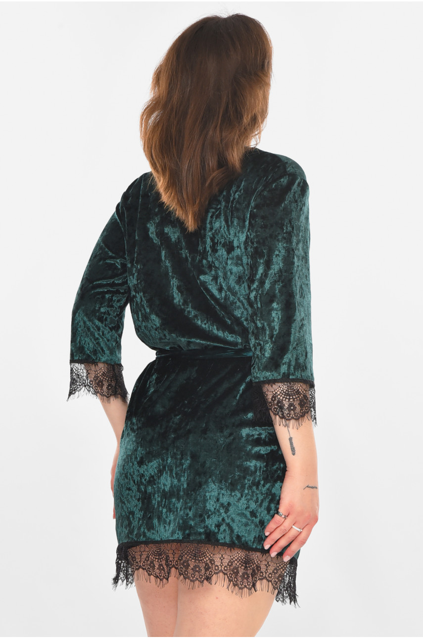 Халат женский велюровый изумрудного цвета М08 212286 Халат женский велюровый изумрудного цвета М08 212286