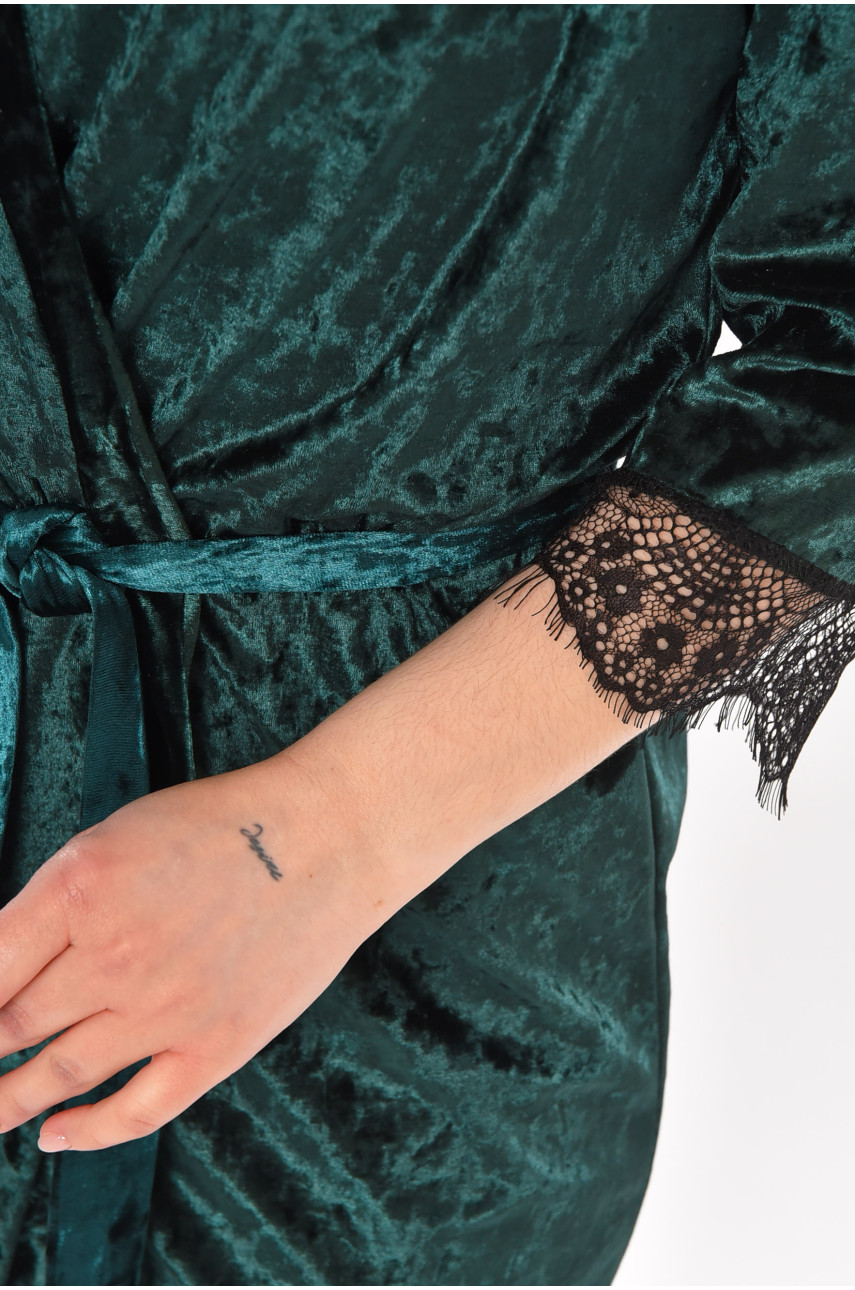 Халат женский велюровый изумрудного цвета М08 212286 Халат женский велюровый изумрудного цвета М08 212286