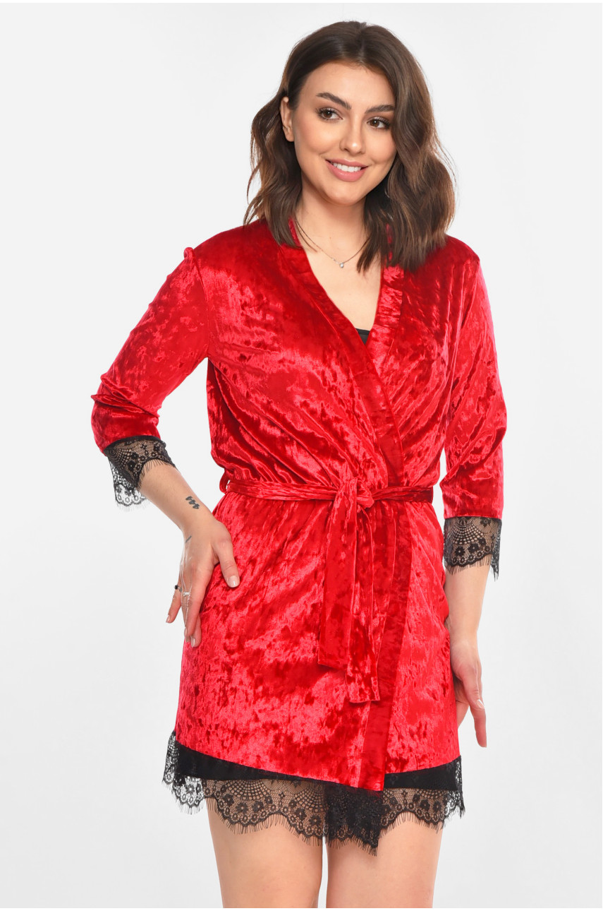 Халат женский велюровый красного цвета М08 212287