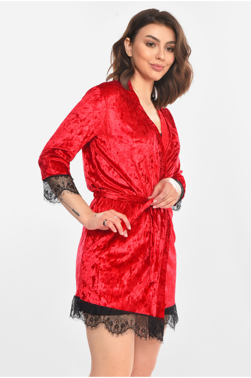 Халат женский велюровый красного цвета М08 212287