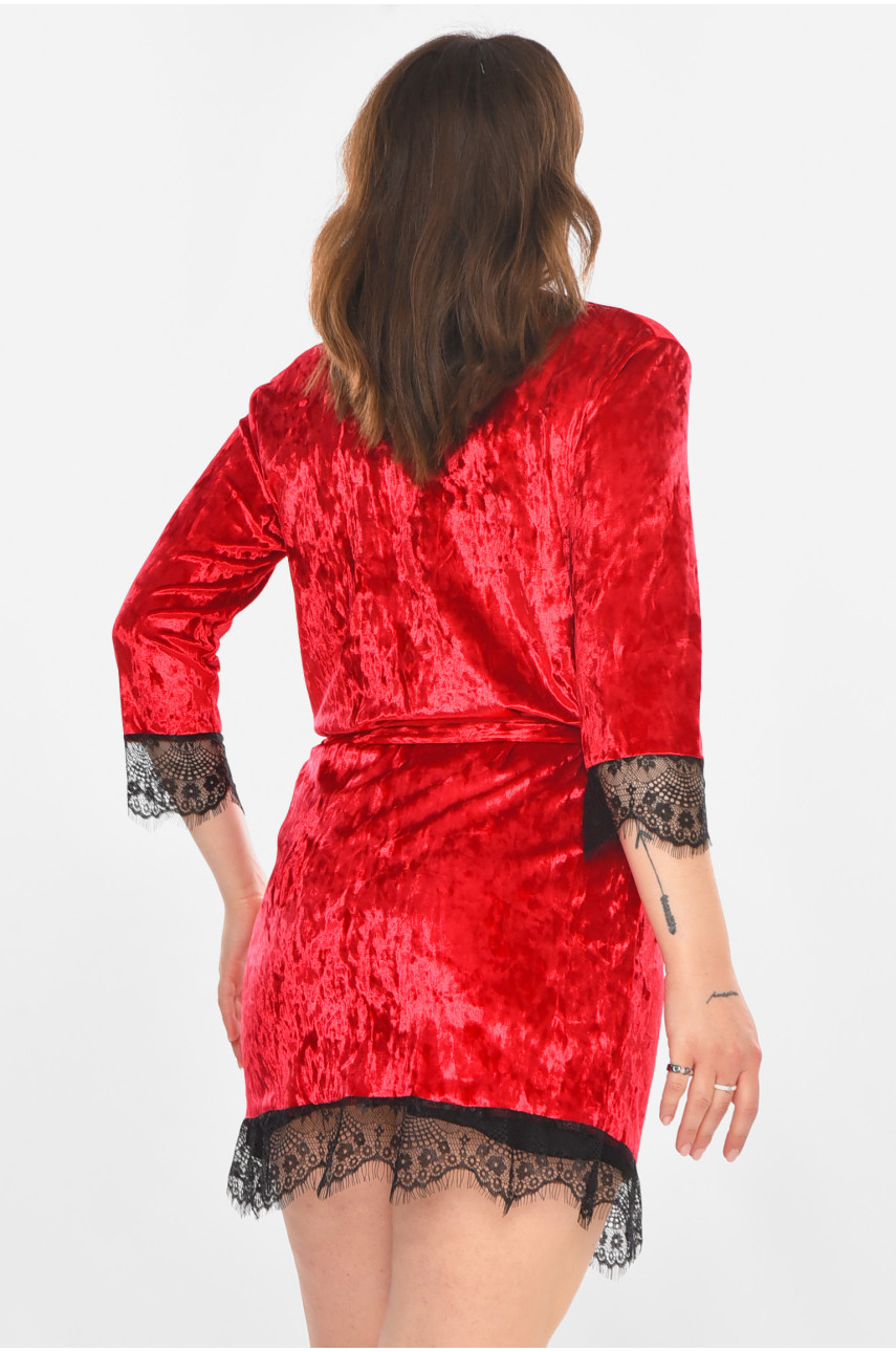 Халат женский велюровый красного цвета М08 212287 Халат женский велюровый красного цвета М08 212287