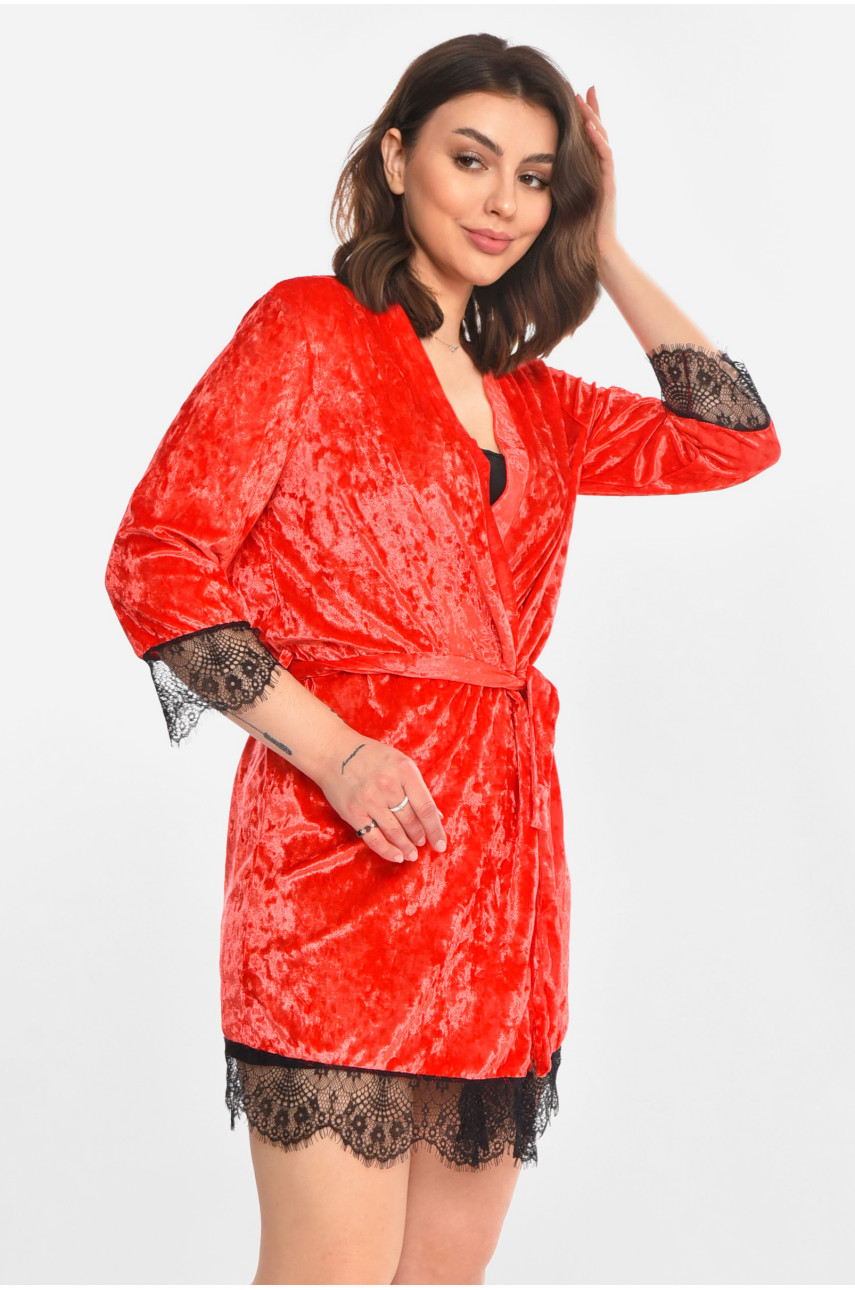 Халат женский велюровый розового цвета М08 212288