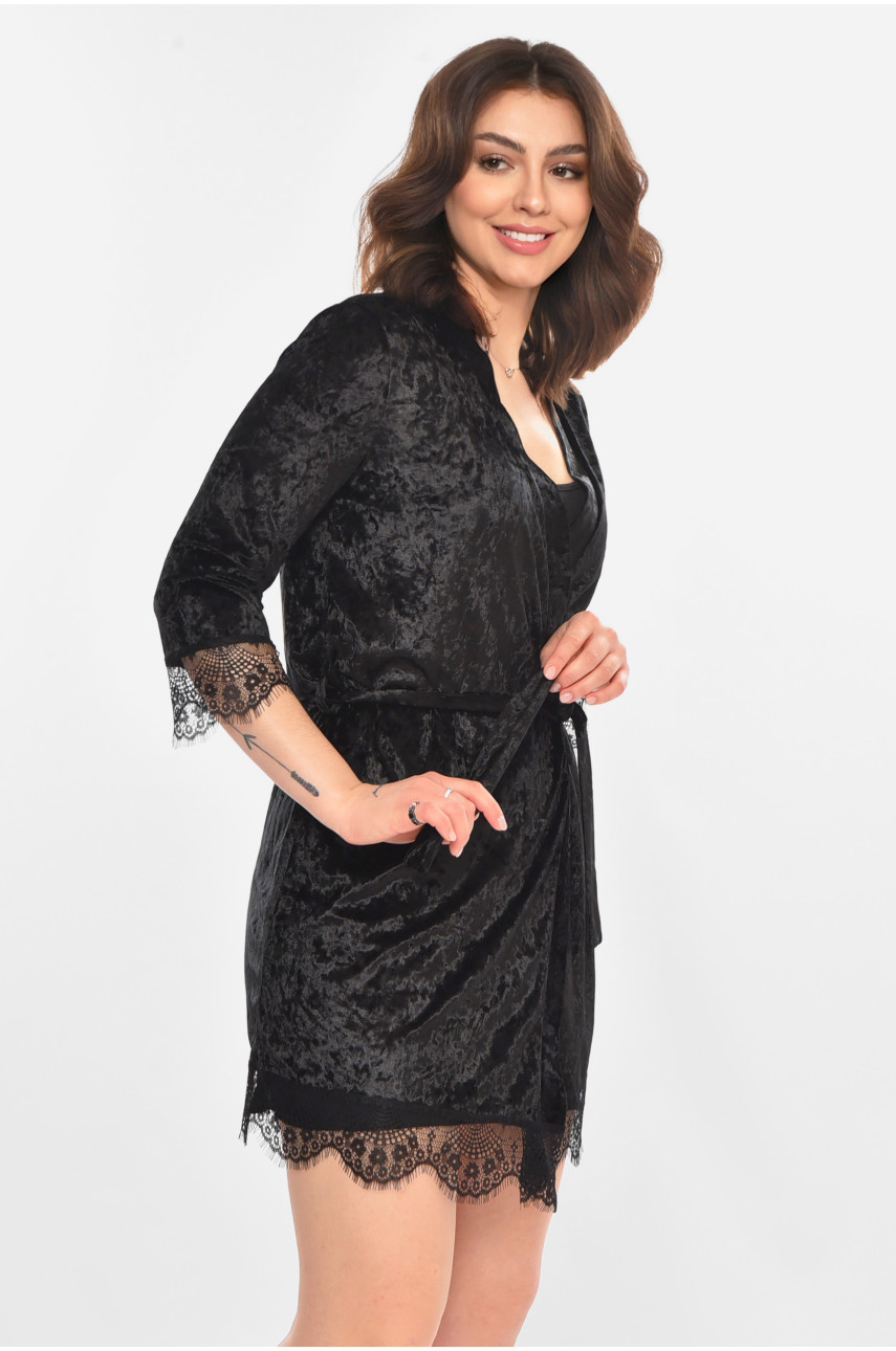 Халат женский велюровый черного цвета М08 212289