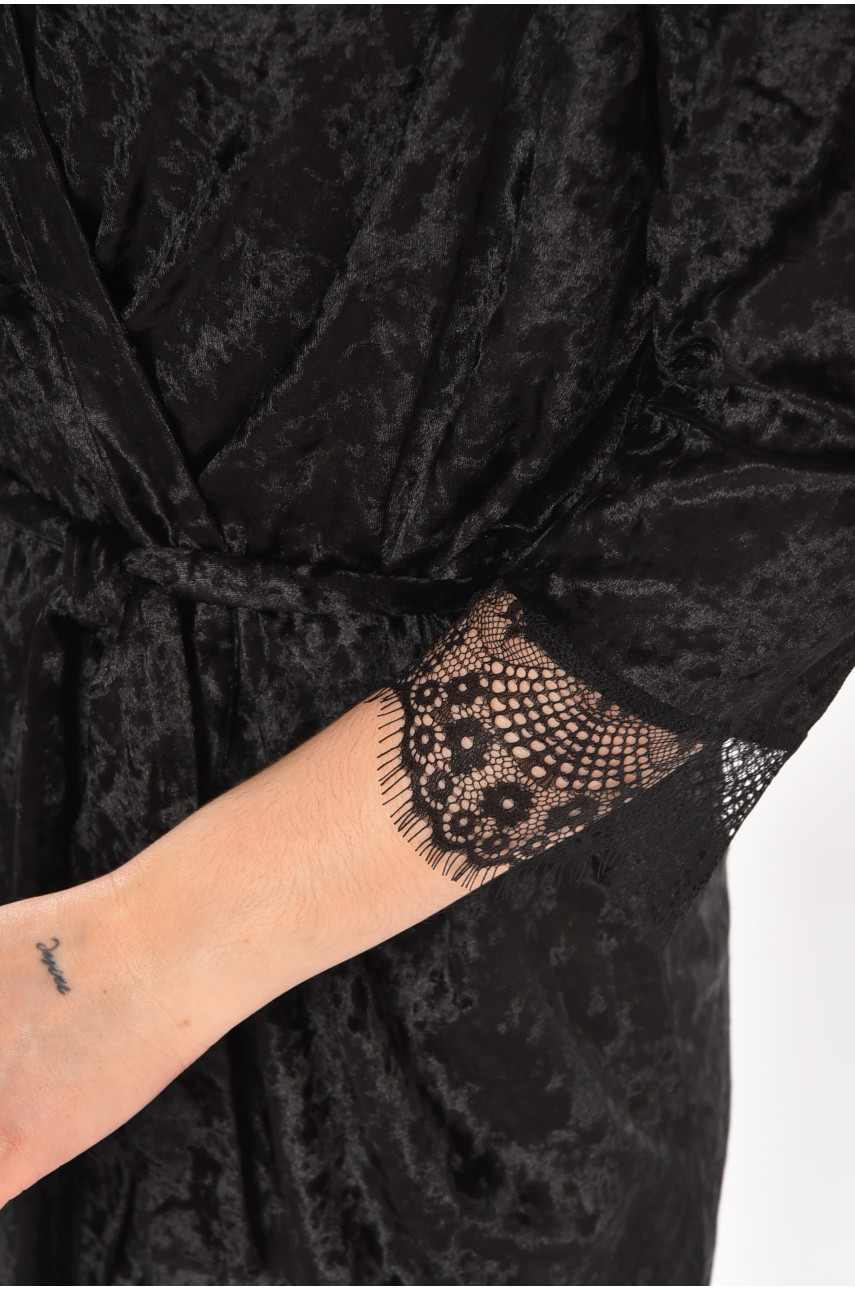 Халат женский велюровый черного цвета М08 212289 Халат женский велюровый черного цвета М08 212289