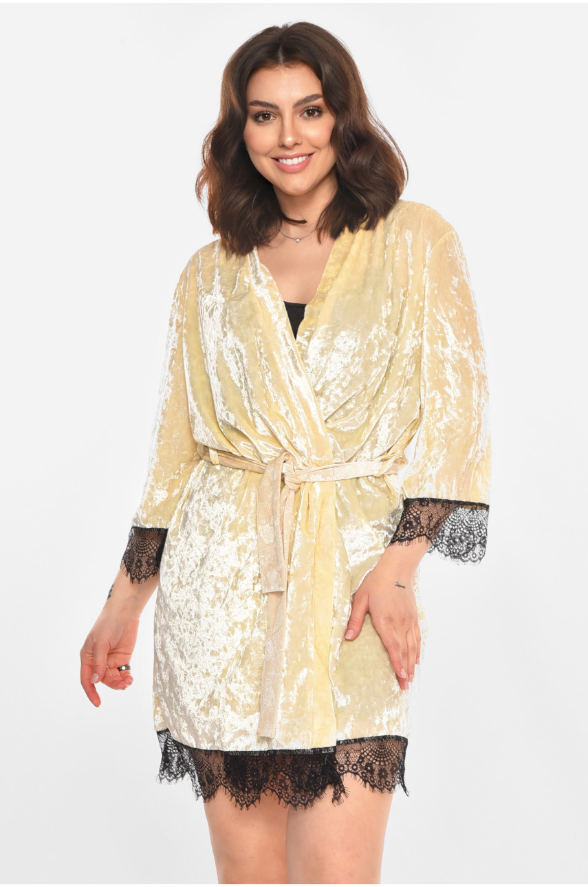 Халат женский велюровый молочного цвета М08 212290