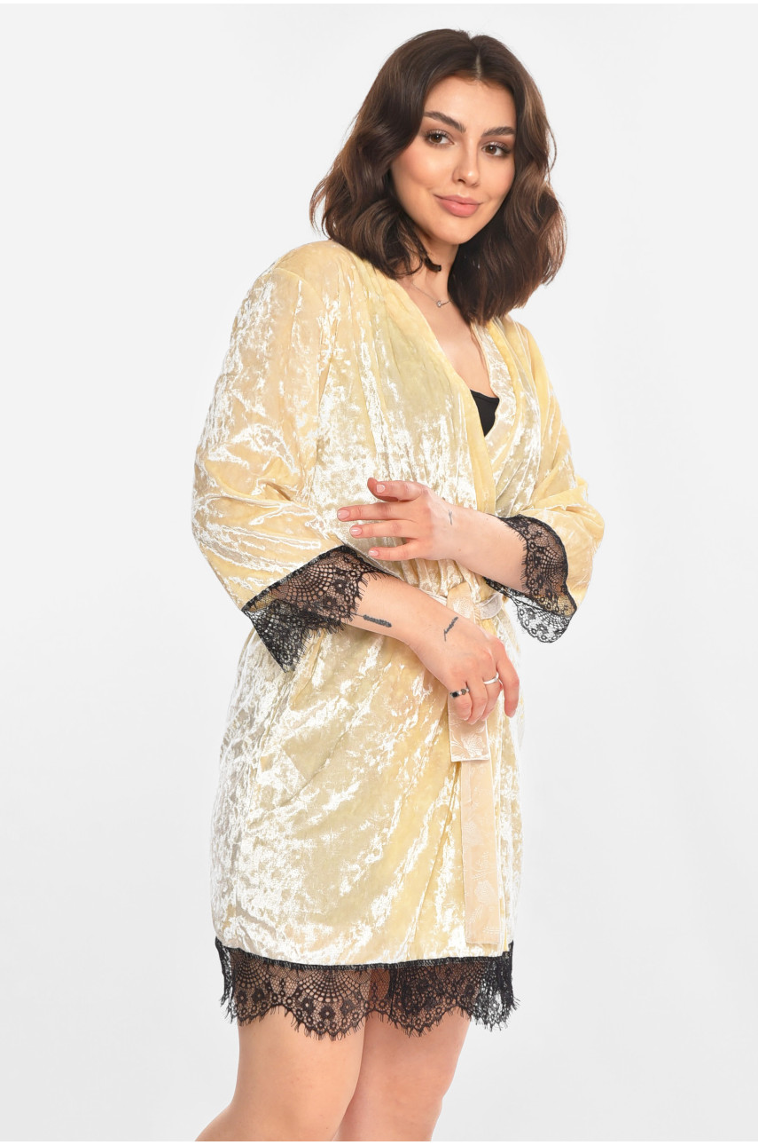 Халат женский велюровый молочного цвета М08 212290