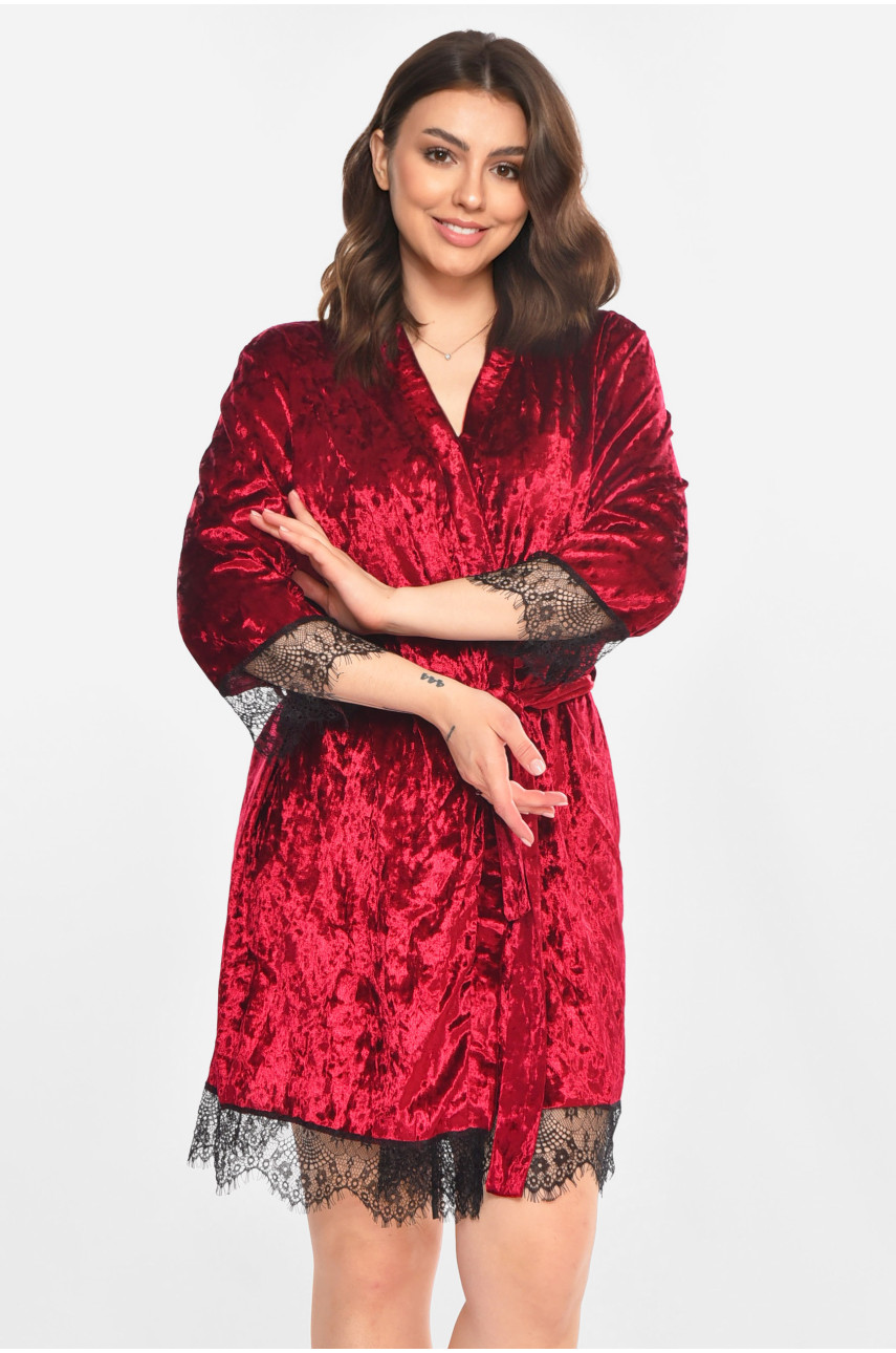 Халат женский велюровый малинового цвета М08 212292