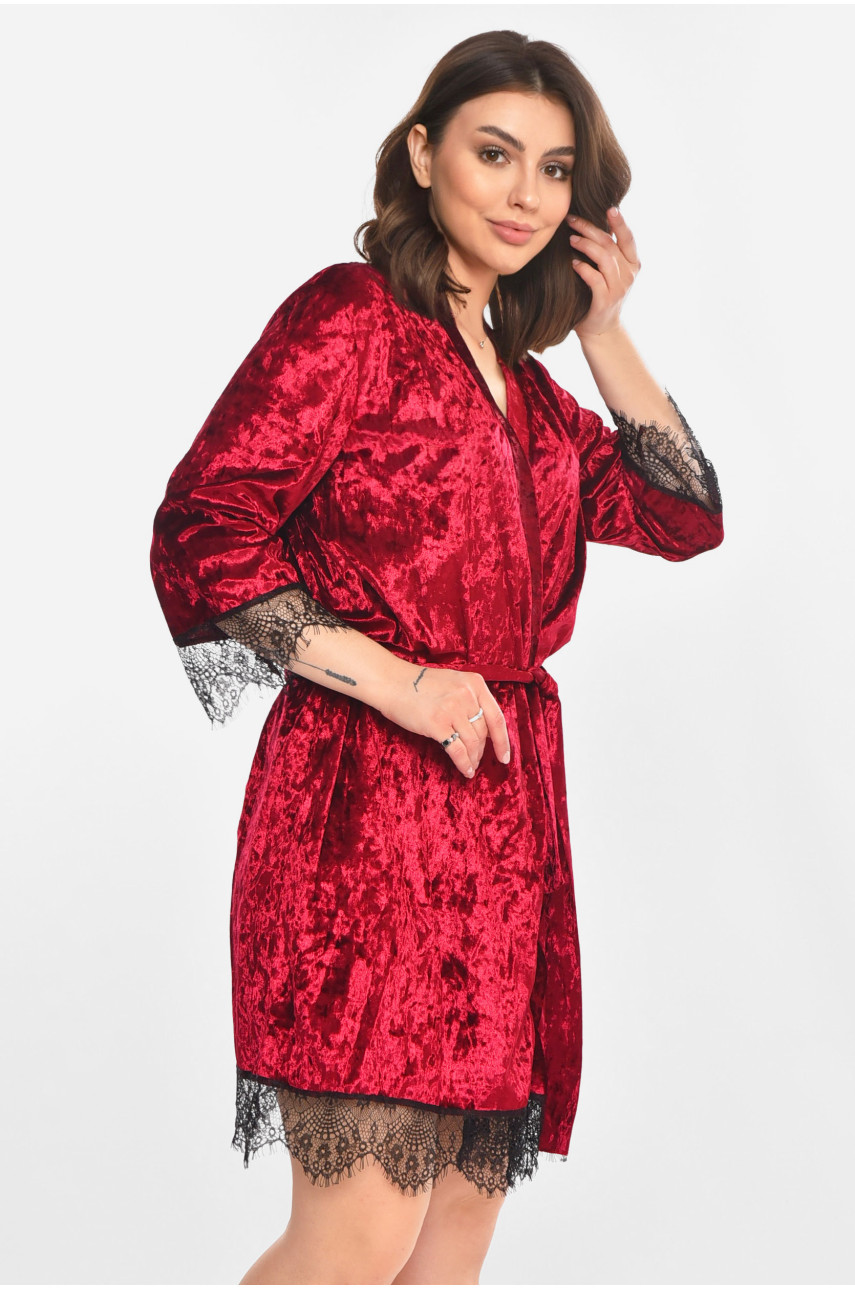 Халат женский велюровый малинового цвета М08 212292