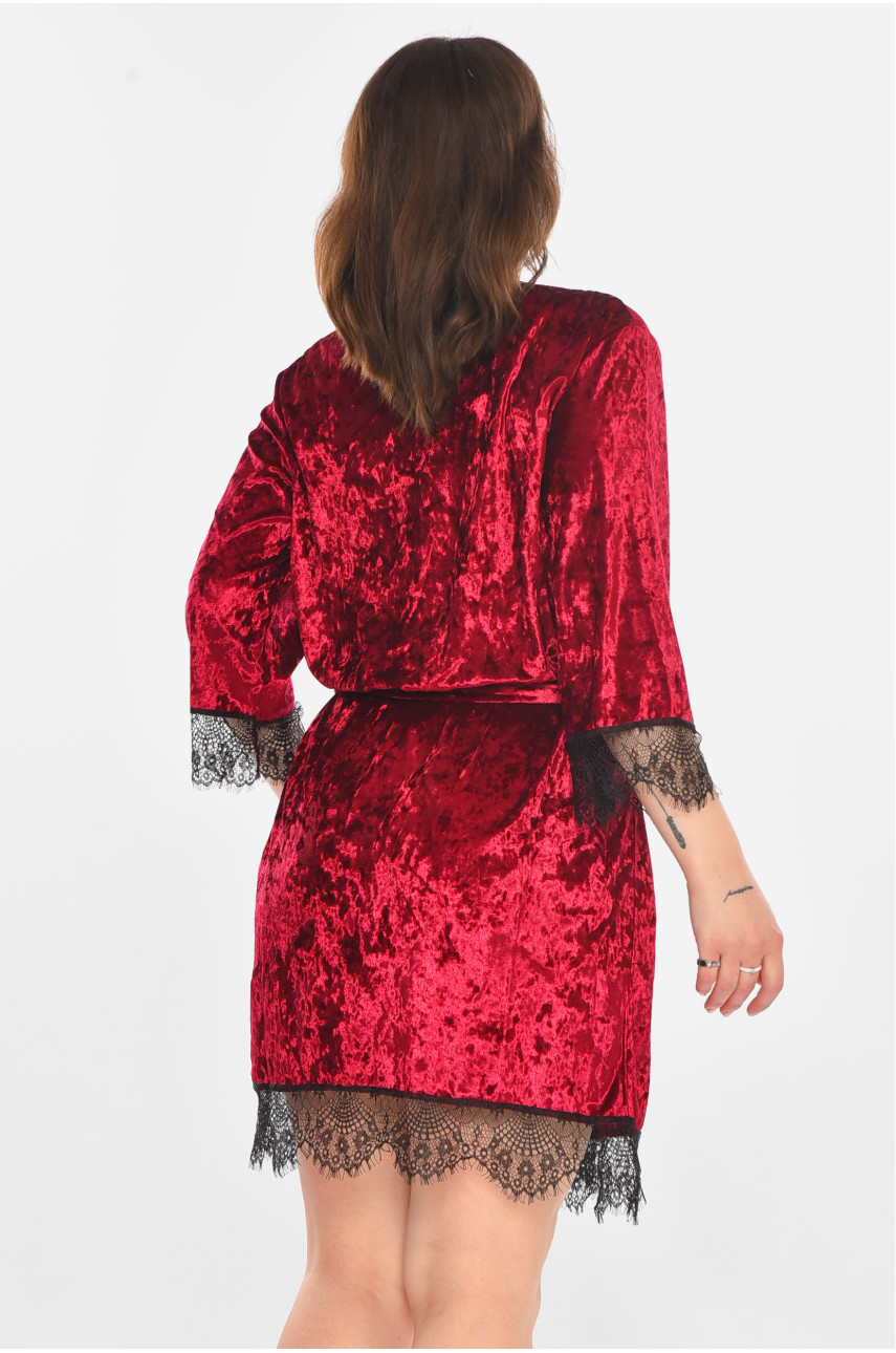 Халат женский велюровый малинового цвета М08 212292