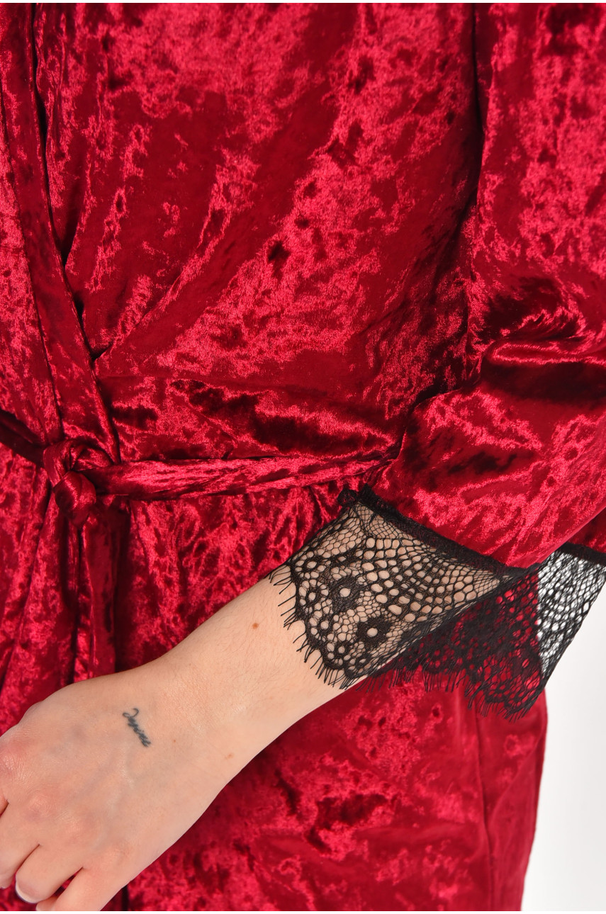 Халат женский велюровый малинового цвета М08 212292