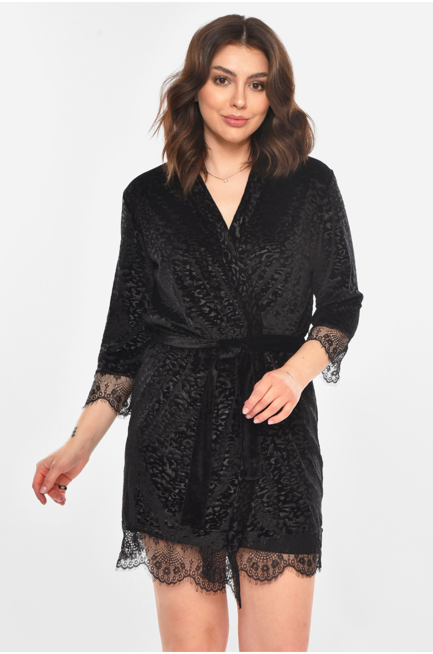 Халат женский велюровый черного цвета 1857 212294